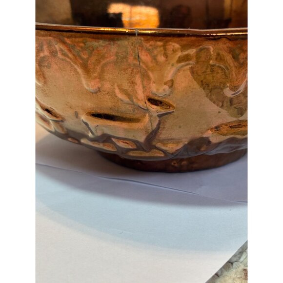 Vintage Copper Lusterware Reindeer Christmas Bowl Made In England - Picture 7 of 15